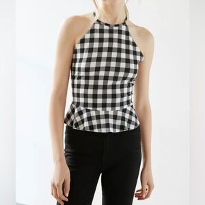 Kimchi blue gingham Vichy check high neck halter peplum top. Size L